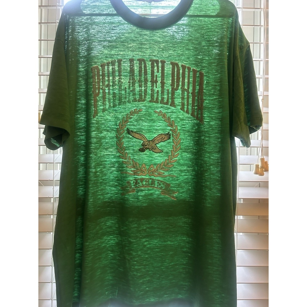 Vtg Paper Thin Burnout Philadelphia Eagles 50/50 Kelly Green T Shirt Mens Sz XL